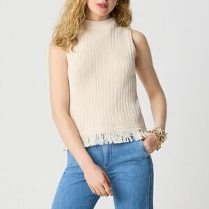 NWT J.Crew Factory Fringe Knit Sleeveless Sweater-Tank Dusty Ivory Natural Large